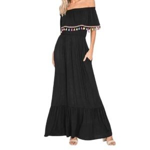Tassel off the should maxi dress. Black. Small. NWOT